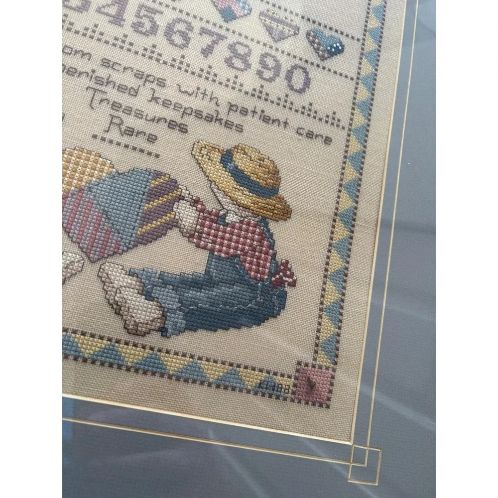 Vtg Professionally Framed‎ Cross Stitch Sampler Country Alpahabet Kids 19x21
